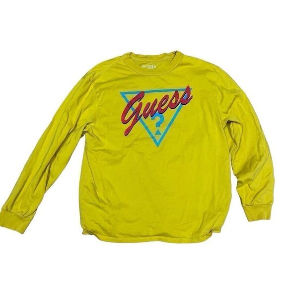 Guess Womens Yellow Long Sleeve Graphic Logo Crew Neck Sweater Medium - Picture 2 of 8